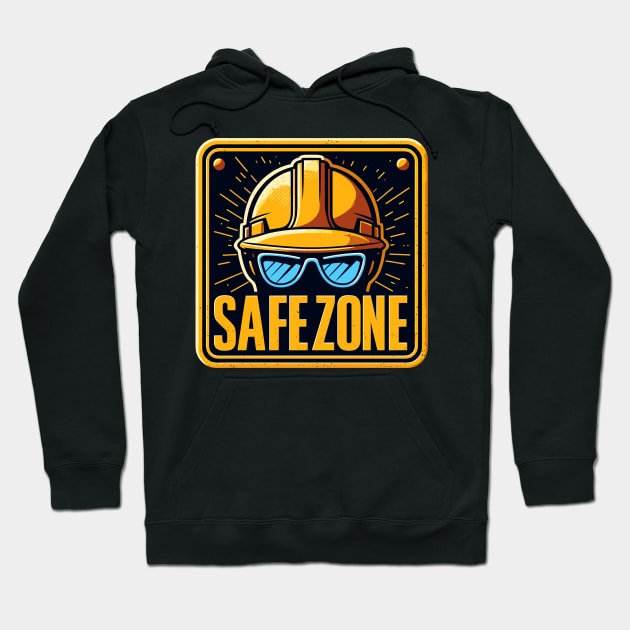 Safe zone construction helmet and goggles sign Hoodie by TomFrontierArt